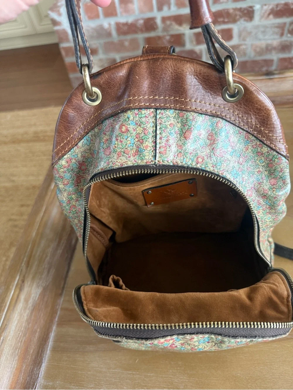 Patricia Nash Floral Mini Backpack in Brown and Pink